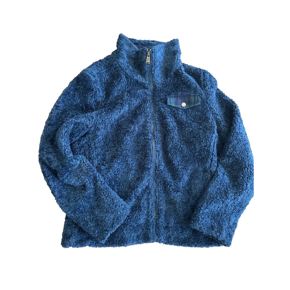 Pendleton Fuzzy Zip Jacket Women's Sherpa Coat Navy Blue Small, Chest Pocket